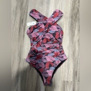 BeachSissi One-Piece coral leaf ruched Swimsuit. Size Medium. NWT.